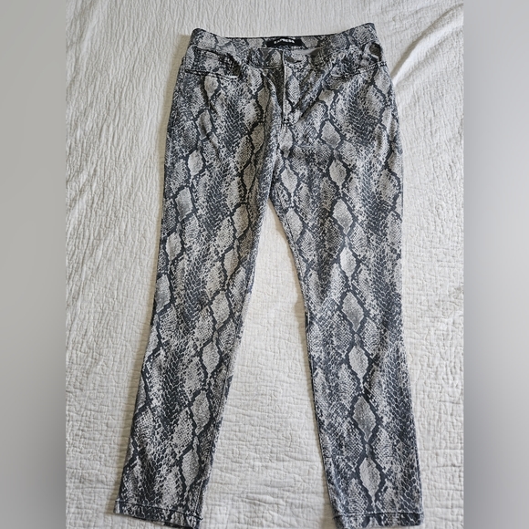 EXPRESS WOMENS ANKLE HIGH RISE JEGGINGS SIZE 10 R BLACK GREY SNAKE PRINT - Picture 4 of 12